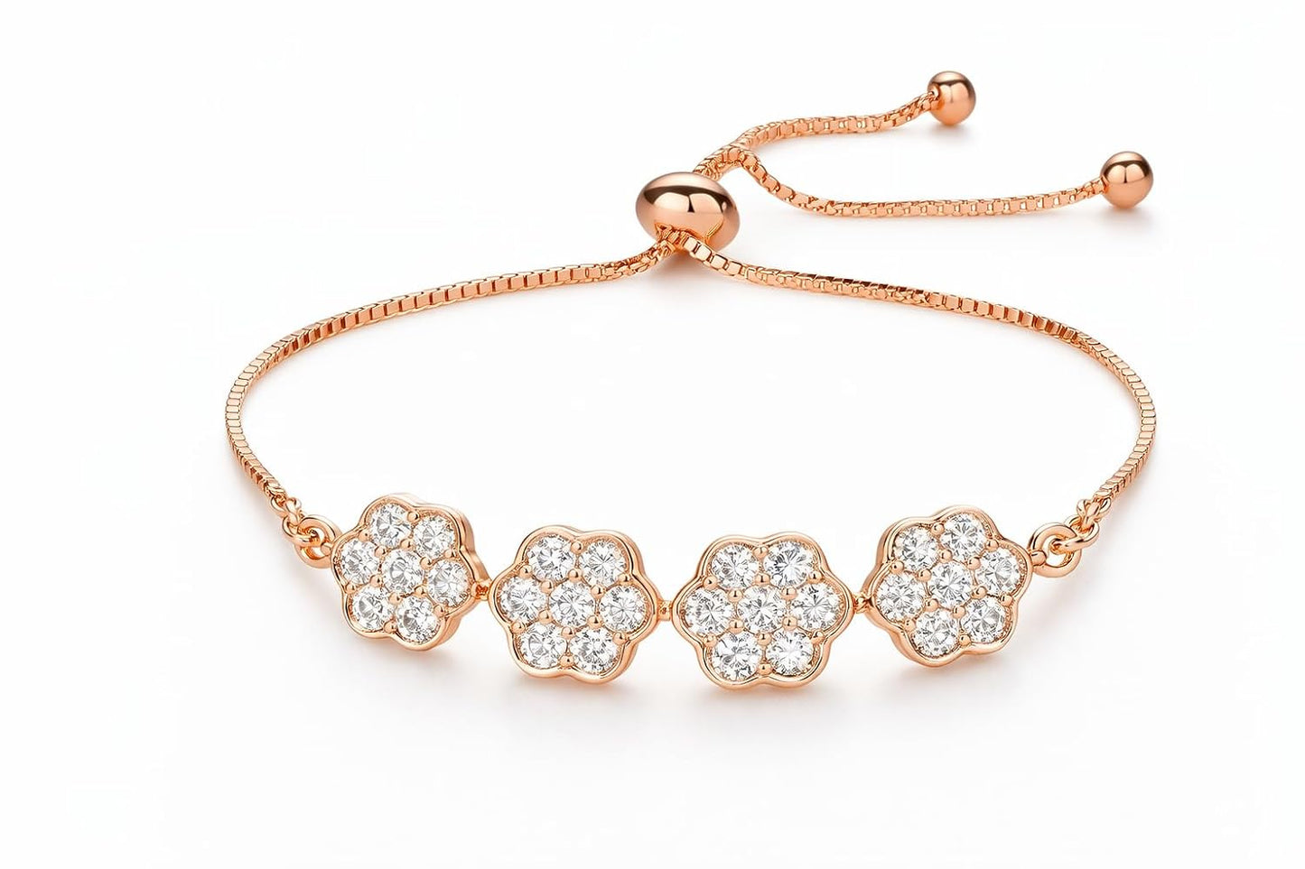 Adjustable Diamond Crystal Rose Gold Charm Bracelet
