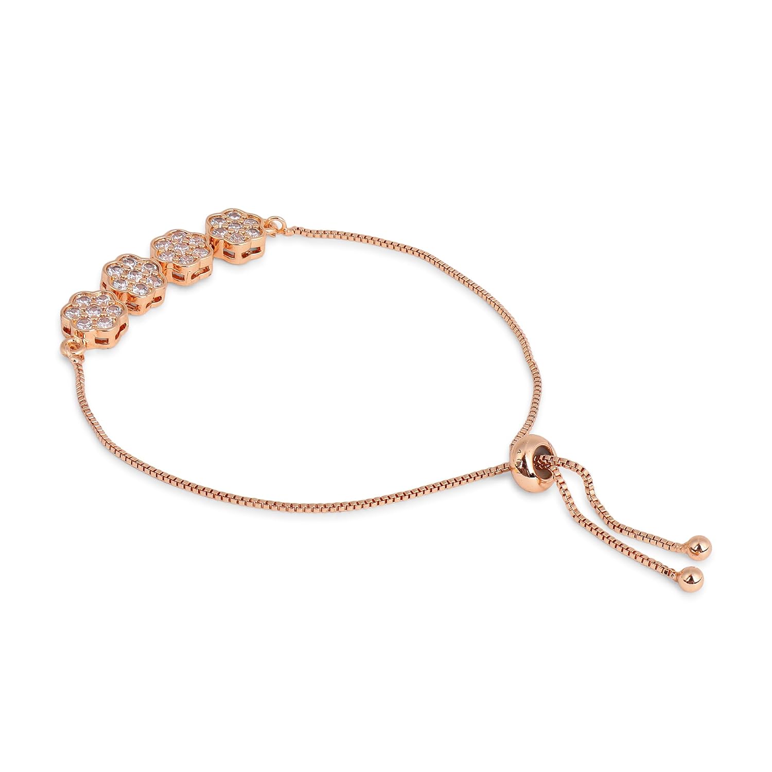 Adjustable Diamond Crystal Rose Gold Charm Bracelet