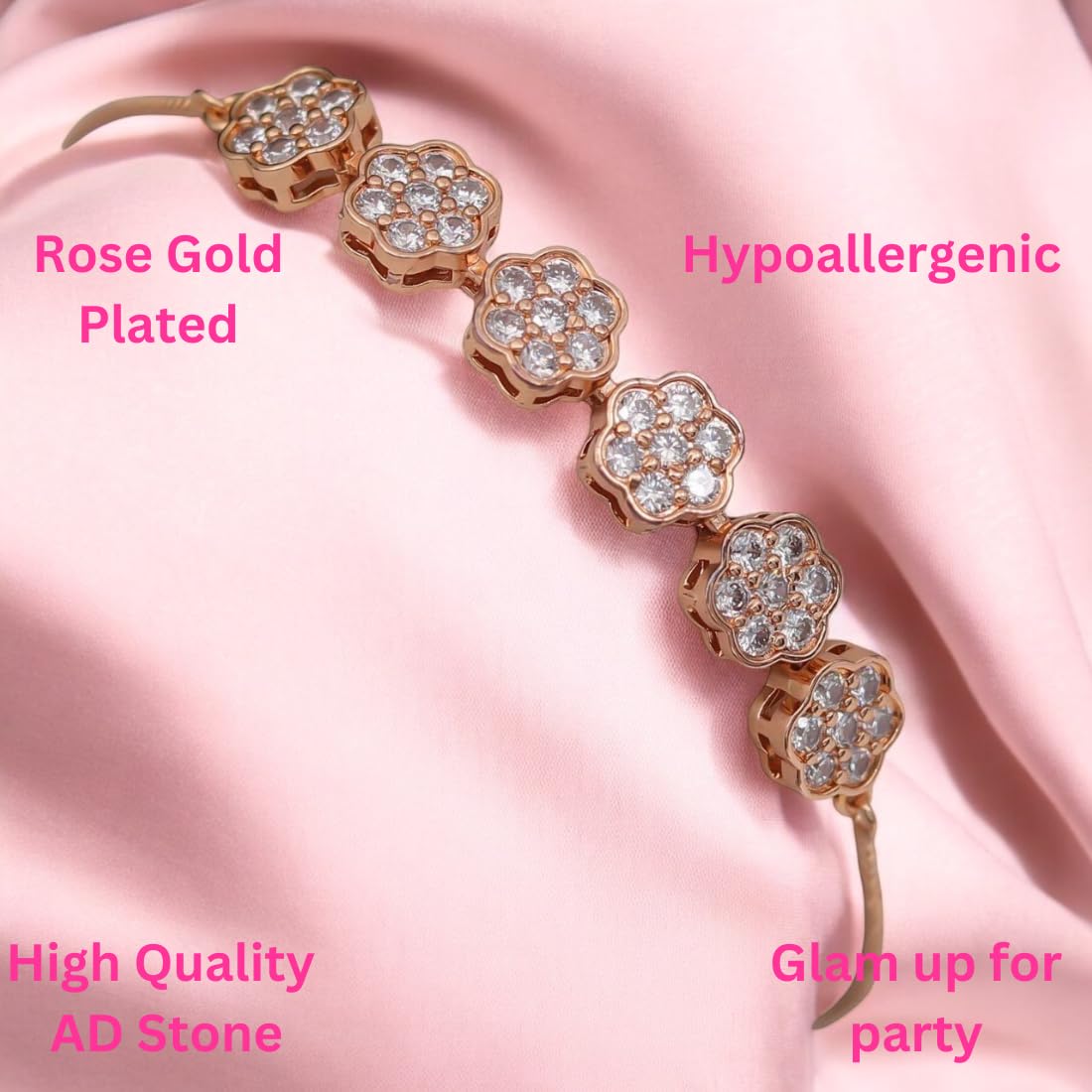 Adjustable Diamond Crystal Rose Gold Charm Bracelet