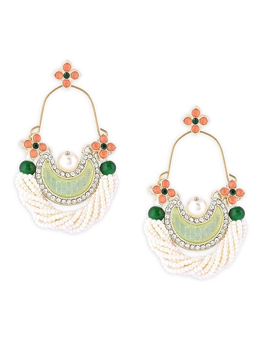 Green And Peach Stone Crescent Dangle Earrings