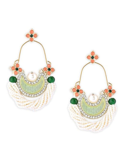 Green And Peach Stone Crescent Dangle Earrings