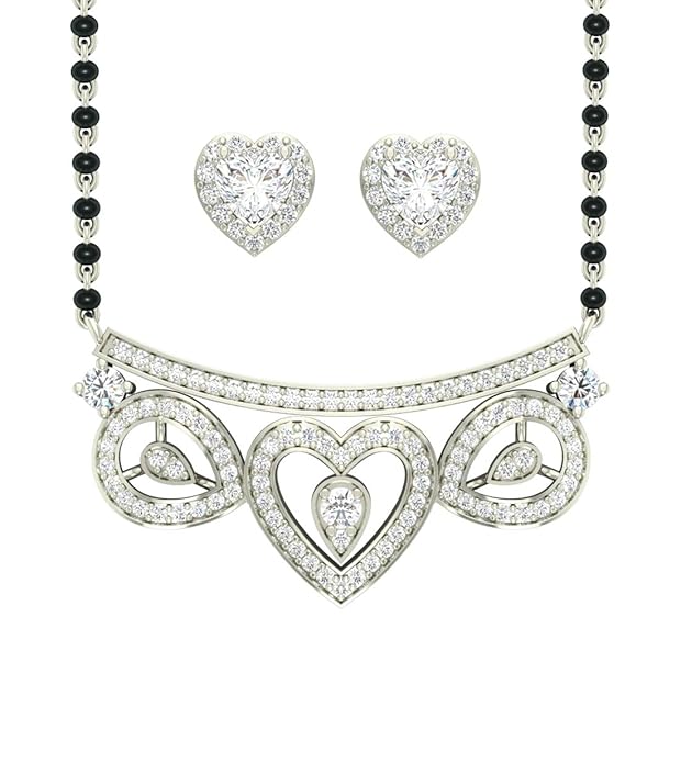 Mangalsutra Necklace Modern in 925 Sterling Silver Elegant Stone Studded Design with Earrings