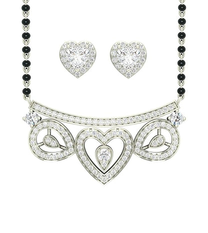 Mangalsutra Necklace Modern in 925 Sterling Silver Elegant Stone Studded Design with Earrings