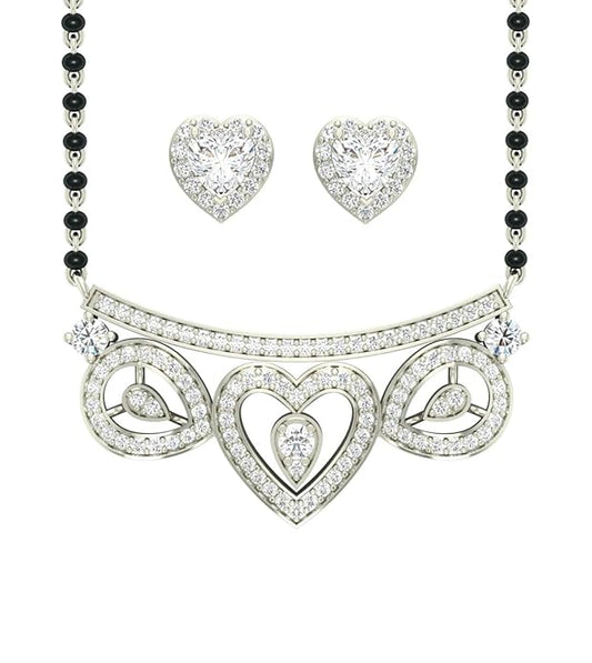 Mangalsutra Necklace Modern in 925 Sterling Silver Elegant Stone Studded Design with Earrings