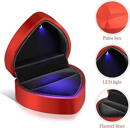 Light Up Engagement Red Ring Box with LED in Luxury Heart Velvet Design