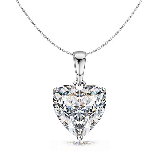 Heart Sterling Silver Necklace with Sparkling Zirconia Solitaire Pendant