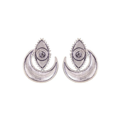 Silver Studs for Women in Evil Eye Crescent Oxidised Design