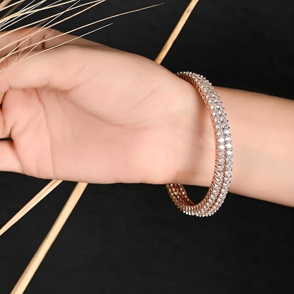 Rose Gold Plated Bracelets CZ Bangle Set