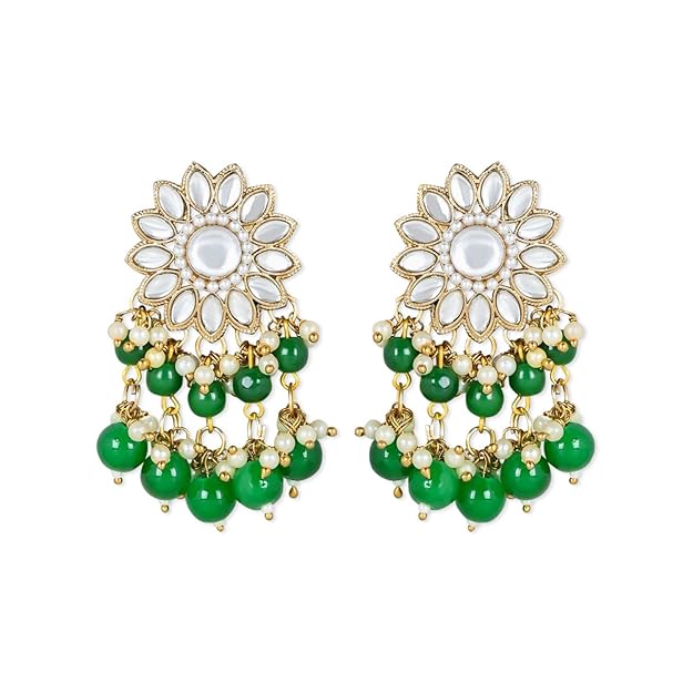 Kundan Choker Necklace Set in 18K Gold Plated Traditional Kundan Studded Pearl Hanging Choker Necklace Jewellery Set with Earrings and Maang Tikka