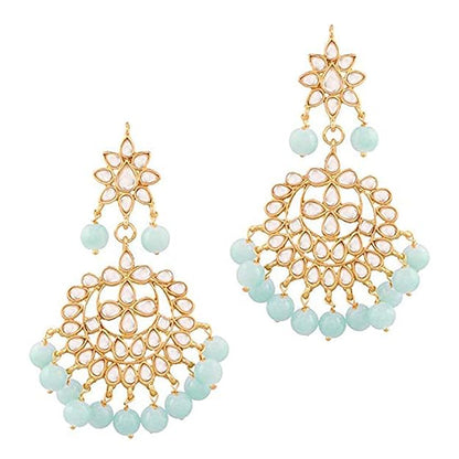 Bridal Mang Tika in Gold Plated Pearl and Kundan Studded Earring Set