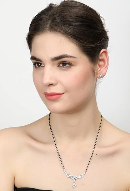 Mangalsutra for Marriage in 925 Sterling Silver Elegant Stone Studded Design with Earrings and Chain