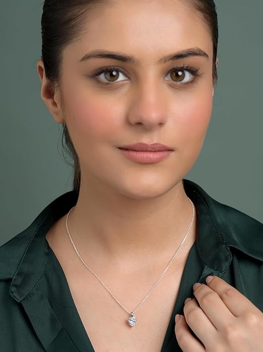 Sterling Silver Heart Necklace in 92.5 White Gold Plated Solitaire Pendant Design