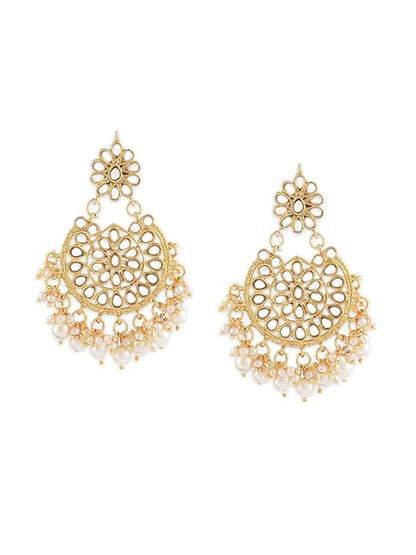 Gold Tone Kundan Pearl Dangle Earrings