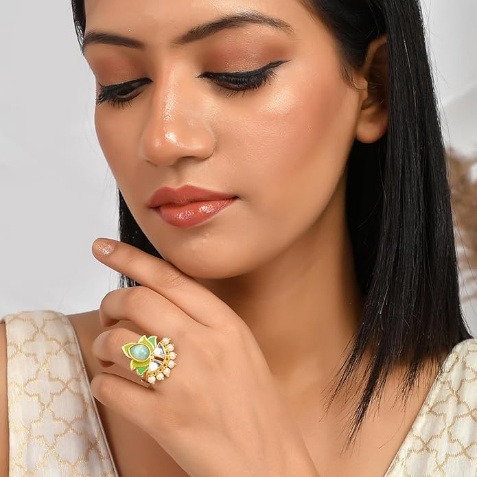 Floral Green Indian Style Engagement Ring