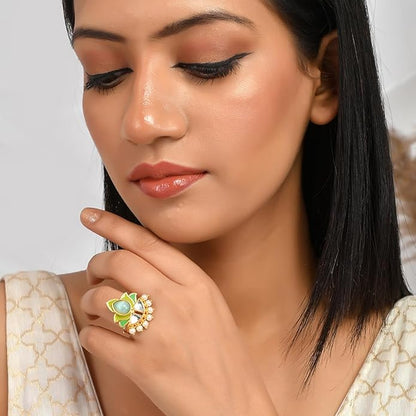 Floral Green Indian Style Engagement Ring
