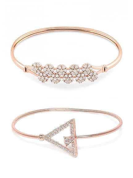 Cubic Zirconia Rose Gold Bracelet For Women (2 Pcs)