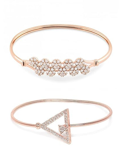 Cubic Zirconia Rose Gold Bracelet For Women (2 Pcs)