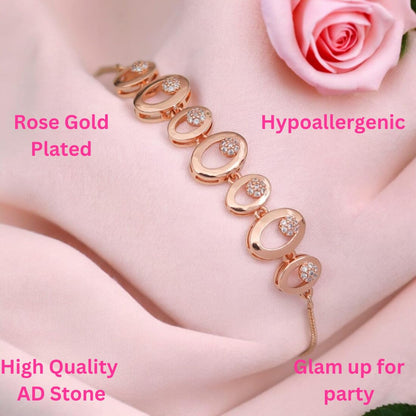 Adjustable Diamond Crystal Rose Gold Charm Bracelet