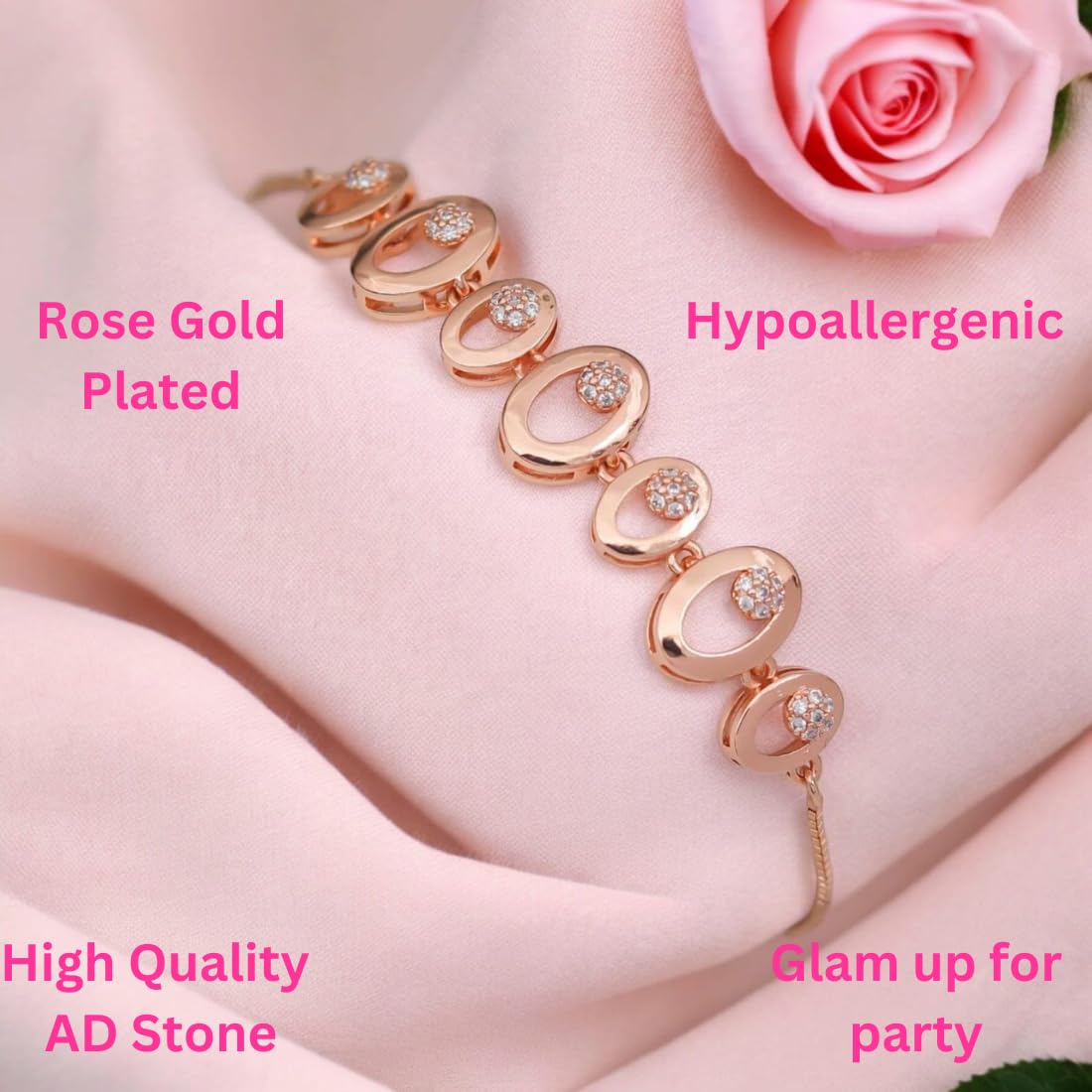 Adjustable Diamond Crystal Rose Gold Charm Bracelet