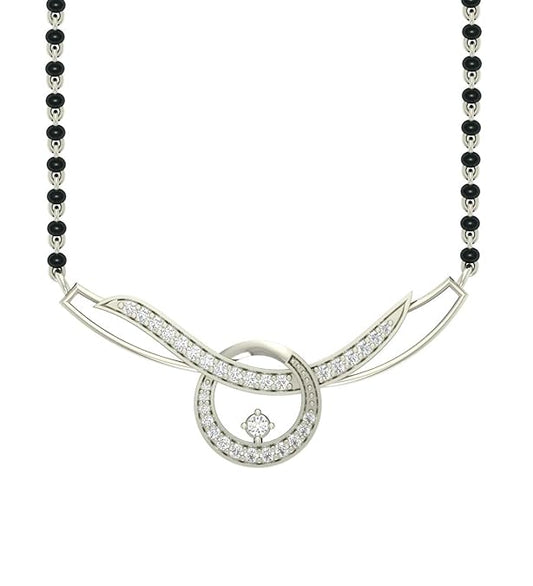 Mangalsutra Pendant in 925 Sterling Silver Contemporary Stone Studded Design with Chain and Earrings