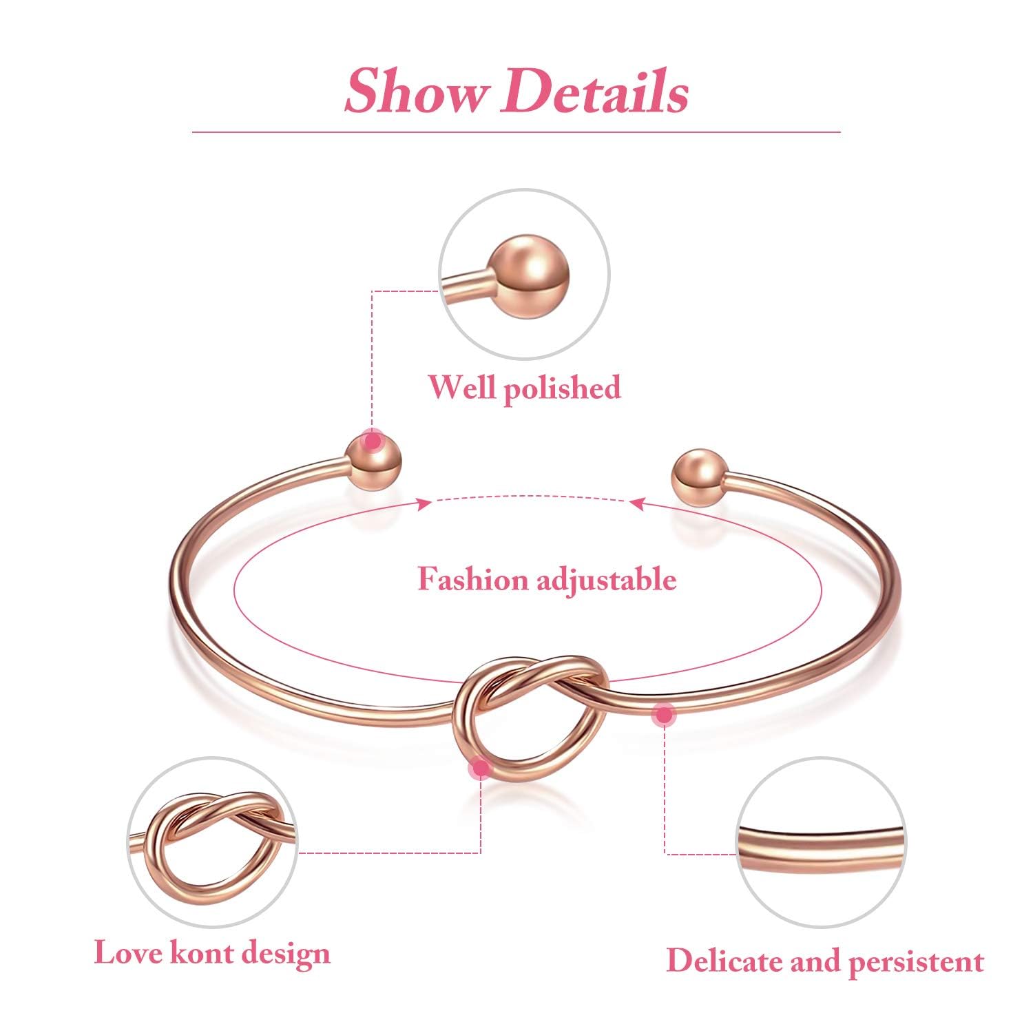 Love Knot Bangle Bracelet Set -Rose Gold - (10 Pcs)