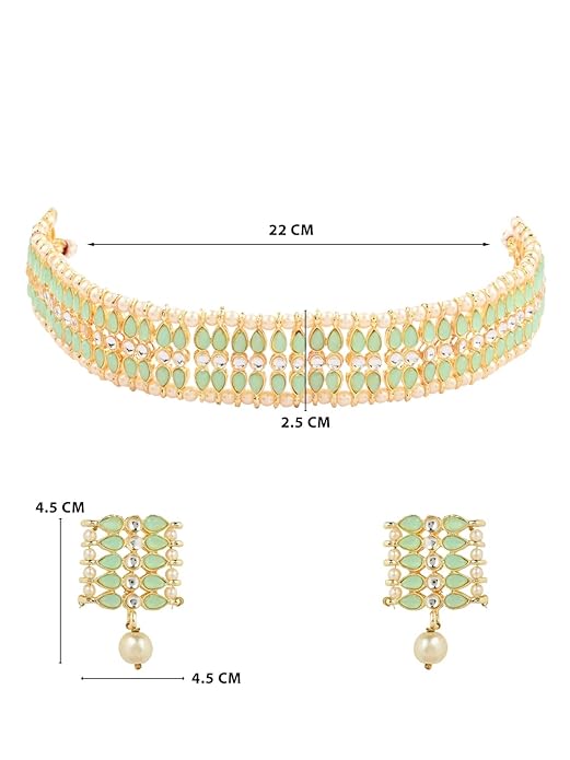 Pearl Choker Necklace Indian in Gold Plated Traditional Kundan and Pearl Choker Necklace Jewellery Set for Women and Girls