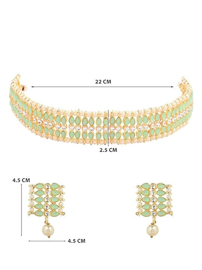 Pearl Choker Necklace Indian in Gold Plated Traditional Kundan and Pearl Choker Necklace Jewellery Set for Women and Girls