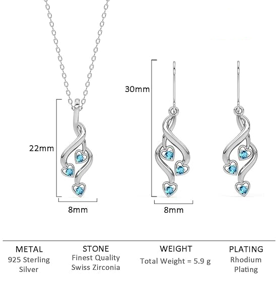 Pendant Earring Set in 925 Sterling Silver Valentina Design with Rhodium Plated Swiss Zirconia