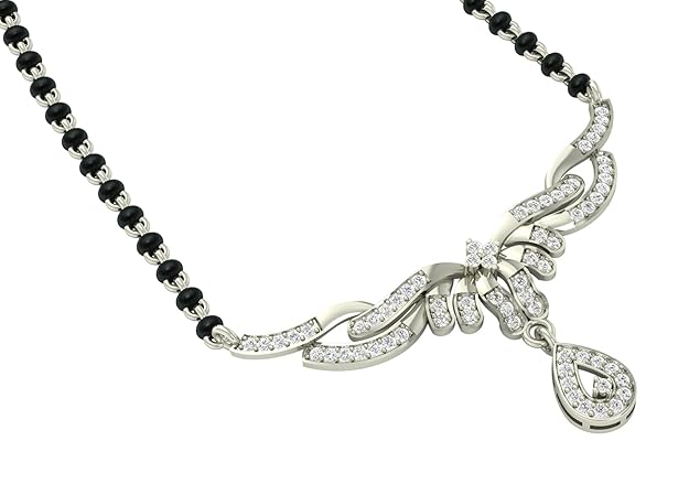 Mangalsutra in Chain in 925 Sterling Silver Contemporary Design with Earrings and Platinum Plating