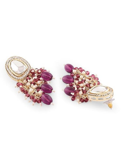 Purple Kundan Cluster Big Jhumka Earrings