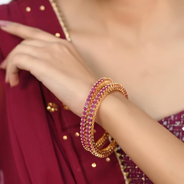 AD Jewellery India Red Ruby CZ Bangles Set
