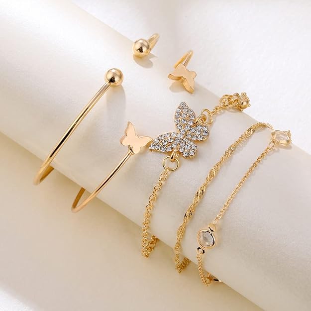 Set of 5 Stylish Multilayer Crystal Bangle Gold Plated Bracelet for Women and Girls (Golden)