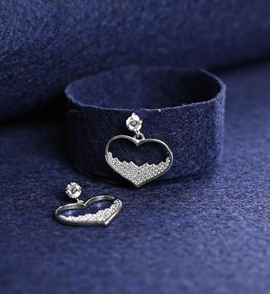 Heart Dangle Earrings in 925 Sterling Silver Cuore Heart Design with Platinum Plated Zirconia