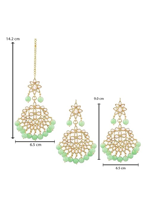 Bridal Mang Tika in Gold Plated Pearl and Kundan Studded Earring Set