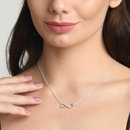 Infinity Sterling Silver Necklace in 925 Silver with Rhodium Plated Swiss Zirconia Pendant Design