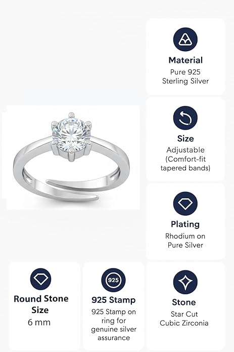 Moissanite Engagement Rings Style in 925 Silver Solitaire Adjustable Design