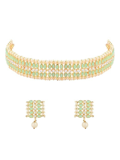 Pearl Choker Necklace Indian in Gold Plated Traditional Kundan and Pearl Choker Necklace Jewellery Set for Women and Girls