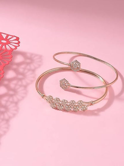 Rose Gold Cubic Zirconia Kada Bracelet (Set of 2)
