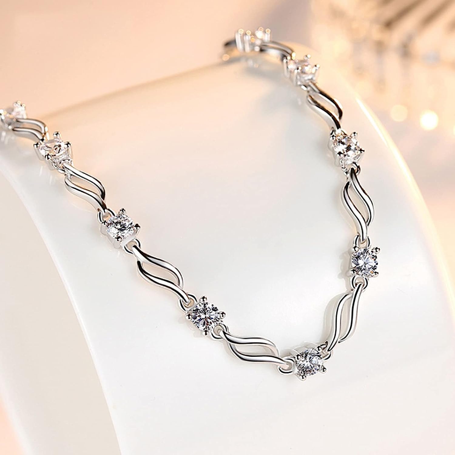 Glam up Your Look with Stylish 925 Silver-Plated Copper Bracelet for Women and Girls (White Color)