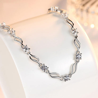 Glam up Your Look with Stylish 925 Silver-Plated Copper Bracelet for Women and Girls (White Color)