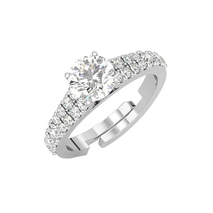 Silver Diamond Rings in Pure 925 Sterling Silver Solitaire Design with Adjustable Adjustable Band