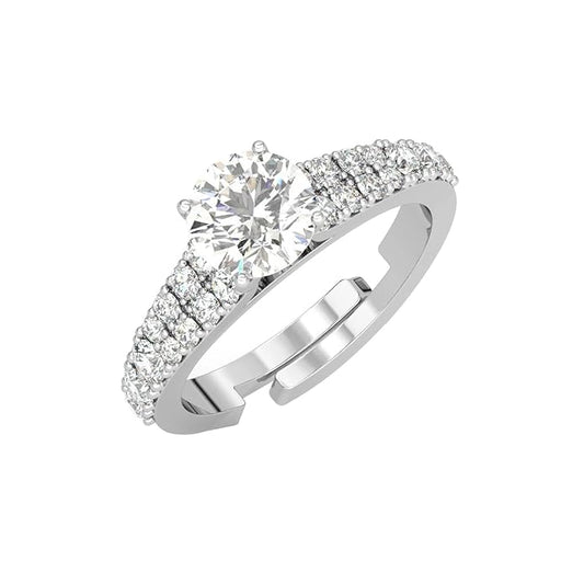 Silver Diamond Rings in Pure 925 Sterling Silver Solitaire Design with Adjustable Adjustable Band