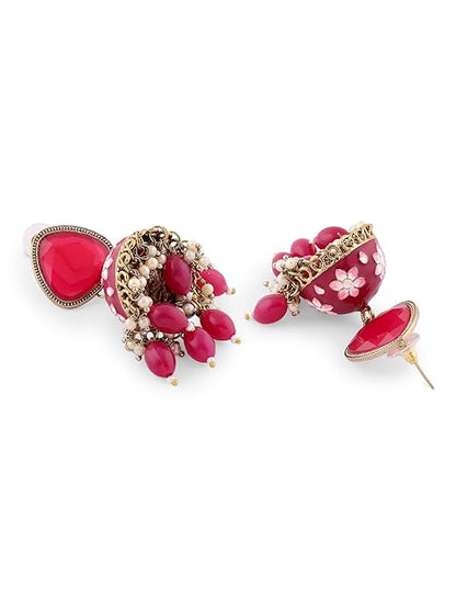Rani Pink Meenakari Jhumki Drop Earrings