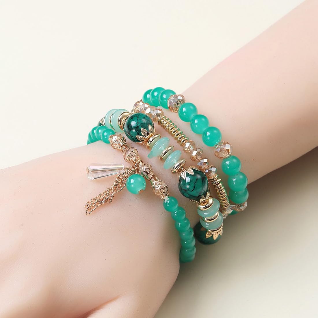 Bohemian Multilayer Crystal Bead Charm Bracelet