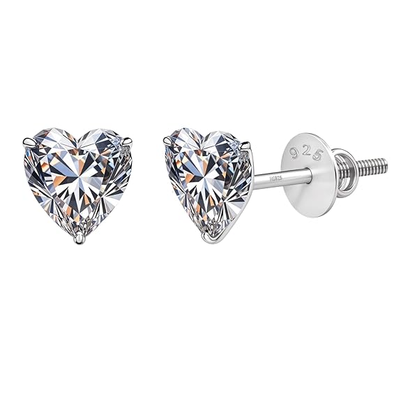 Sterling Silver Heart Cubic Zirconia Stud Earrings