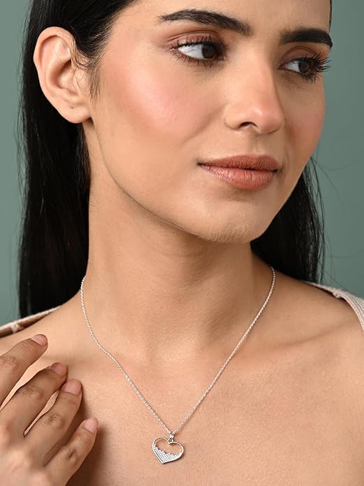 Heart in Heart Necklace in 925 Sterling Silver Cuore Design with Platinum Plated Zirconia