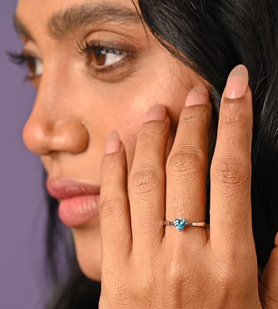 Silver Ring with Blue Heart in Pure 925 Sterling Silver Minimal Design with Adjustable Band