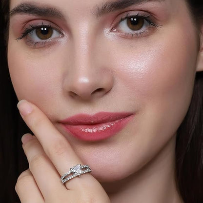 Silver Diamond Heart Ring in 925 Pure Sterling Silver Adjustable Elegant Design