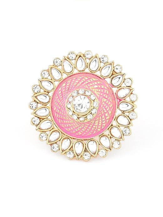 Pastel Pink Meenakari Kundan Traditional Ring