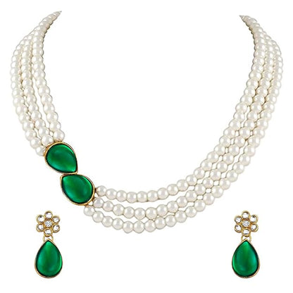 Green Necklace Set in Faux Pearl and Crystal Necklace Jewellery Gift Set for Women